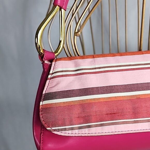 Silk Flap Fuschia Shoulder Bag with Matching Strap & Gold Tone Hardware - Picture 3 of 16